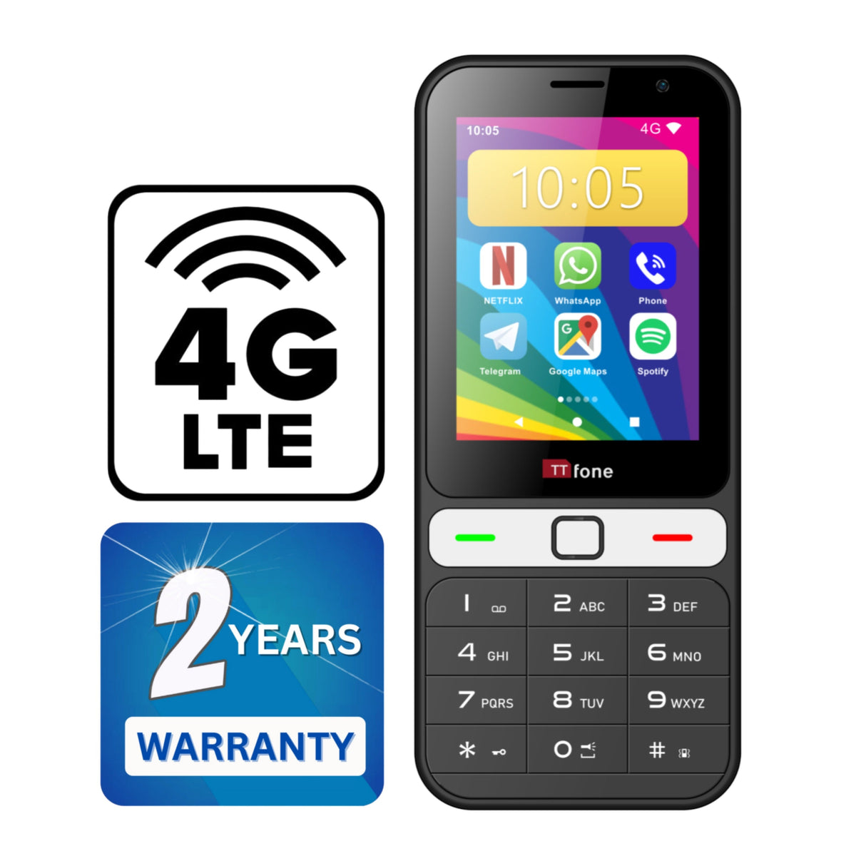 TTfone TT280 4G Compact Android Mobile Phone – 2.8" Touchscreen & Physical Keypad, Dual SIM, USB-C, 2MP Camera – Unlocked + Vodafone SIM & Charging Dock