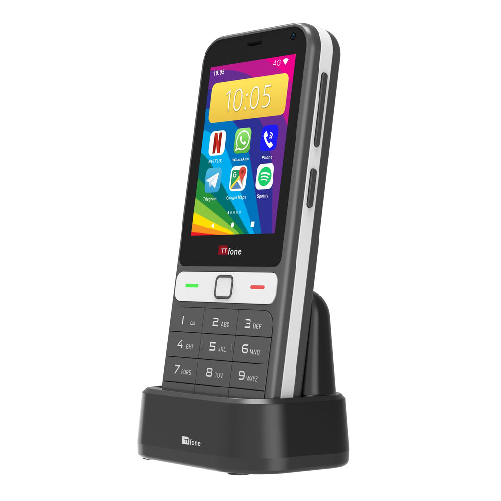 TTfone TT280 4G Compact Android Mobile Phone – 2.8" Touchscreen & Physical Keypad, Dual SIM, USB-C, 2MP Camera – Unlocked + Vodafone SIM & Charging Dock