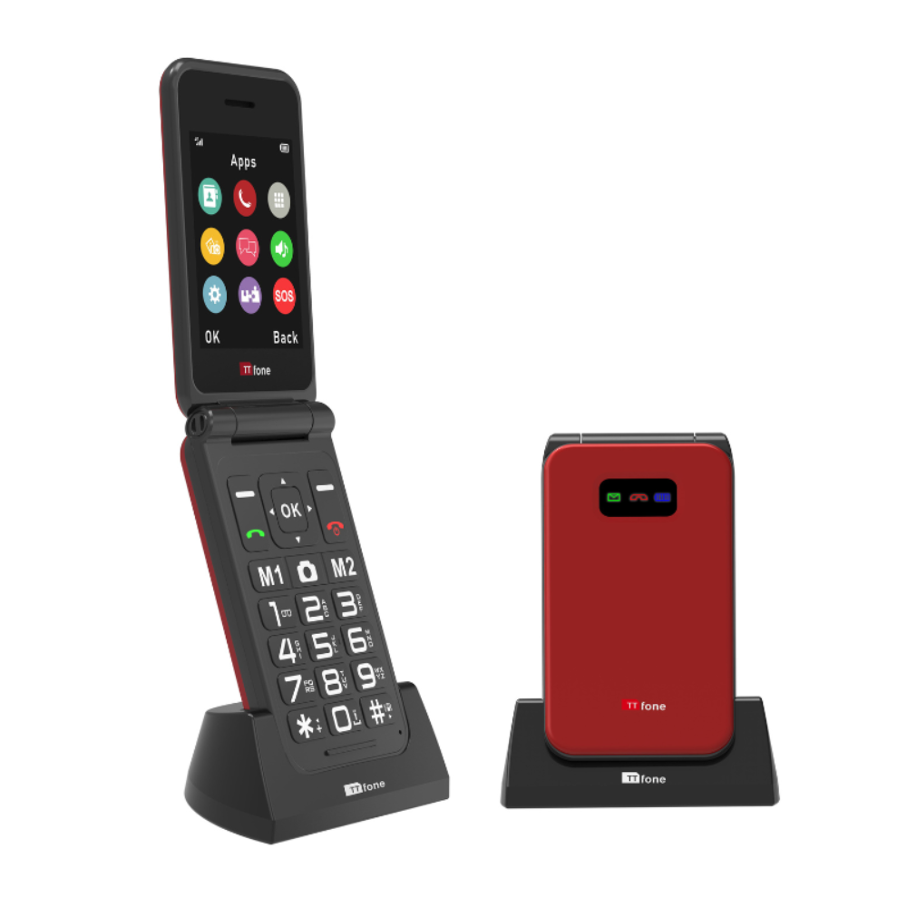 TTfone Red TT760 4G Flip 4G Mobile with Dock Charger, EE SIM