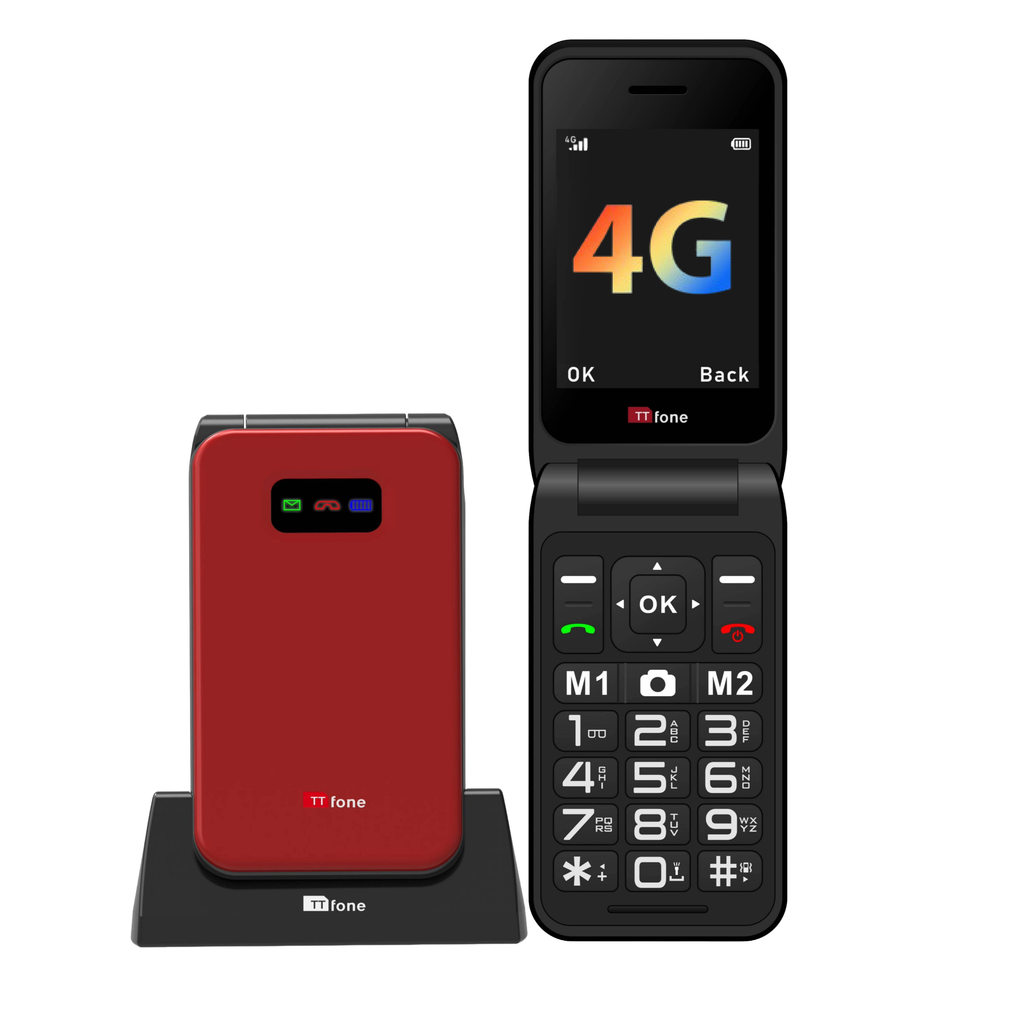 TTfone Red TT760 4G Flip 4G Mobile with Dock Charger, EE SIM