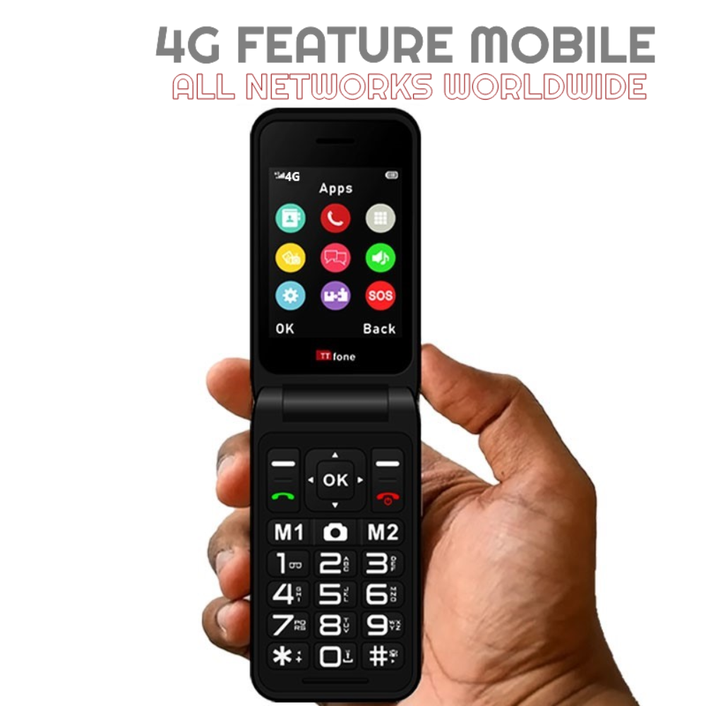 TTfone Red TT760 4G Flip 4G Mobile with Dock Charger, EE SIM