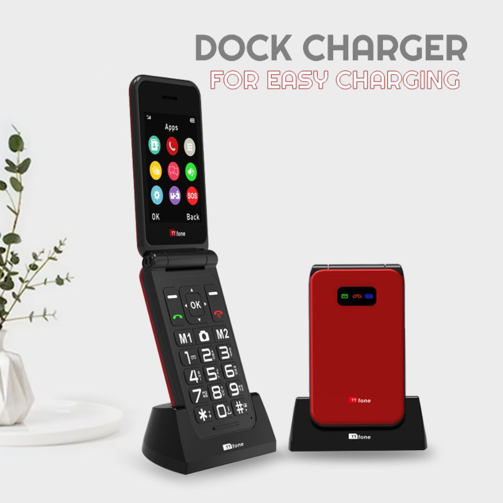 TTfone Red TT760 4G Flip 4G Mobile with Dock Charger, EE SIM